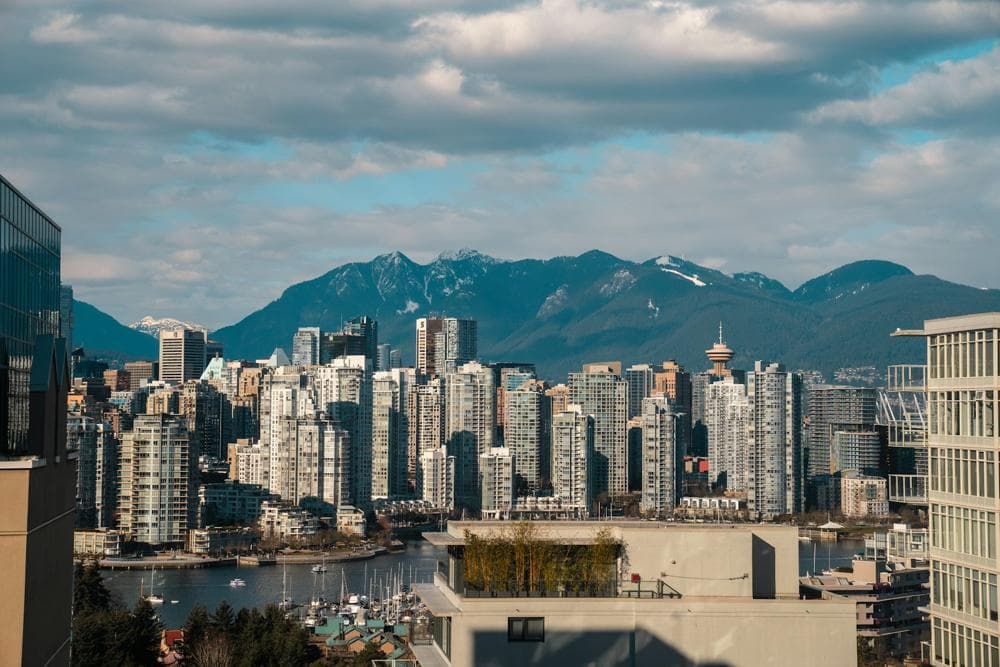 Vancouver towers with the North Shore mountains behind