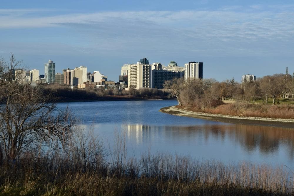 The Winnipeg skyline reflected in the river