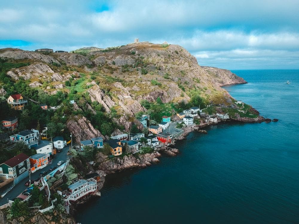 Houses climbing the hills above a Newfoundland harbour